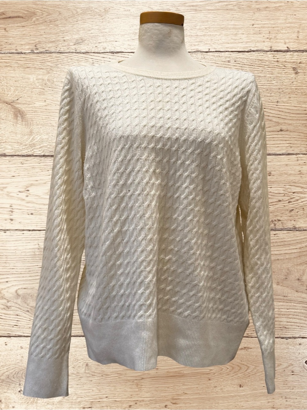 A New Day Women’s Large Ivory Cable Knit Sweater Crewneck Long Sleeve